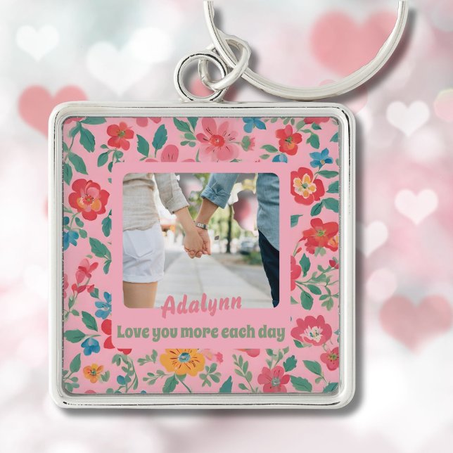Custom Floral Photo Valentines Gifts for Teens Keychain (Custom Floral Photo Valentines Gifts for Teens)
