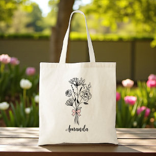 Custom Floral Pink Bow For Her Tote Bag