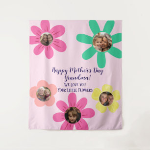 Custom Floral Pink Grandma Photo Gift 5 Pics Tapestry