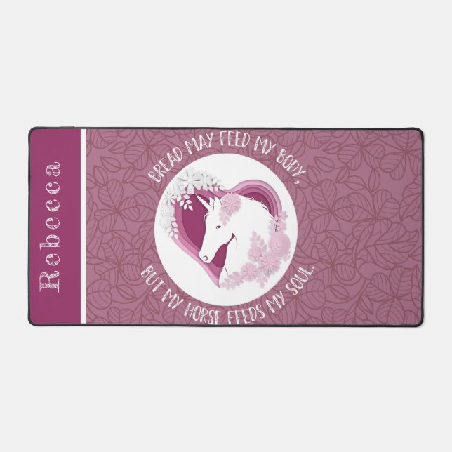 Custom Floral Pink Horse Lover Quote Desk Mat (Front)