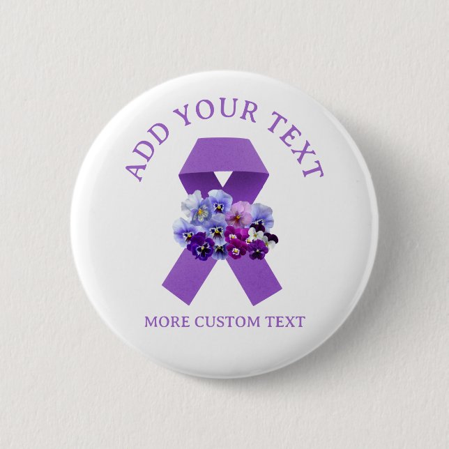 Custom Floral Purple Ribbon Awareness  2 Inch Round Button (Front)