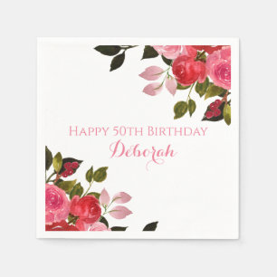 Custom Floral Roses BIrthday Party Napkin