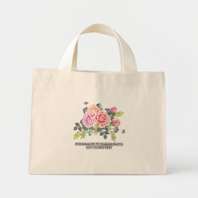 Custom Floral Roses Replace Artwork Slogan Mini Tote Bag (Front)