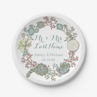 Custom Floral Succulent Wedding Paper Plates