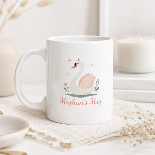Custom Floral Swan with Name Coffee Mug