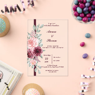 Custom Floral Together with their families wedding Acrylic Invitations
