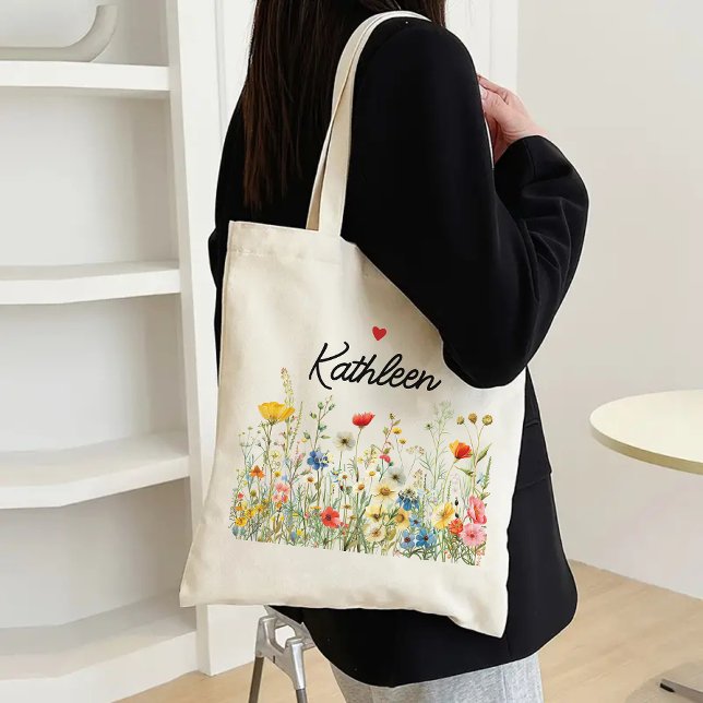 Custom Floral Tote for Mom, Bridesmaids & Teachers (wildflowers tote bag, floral tote for women, gift for mom, bridesmaid gift, bridesmaid proposal bag)