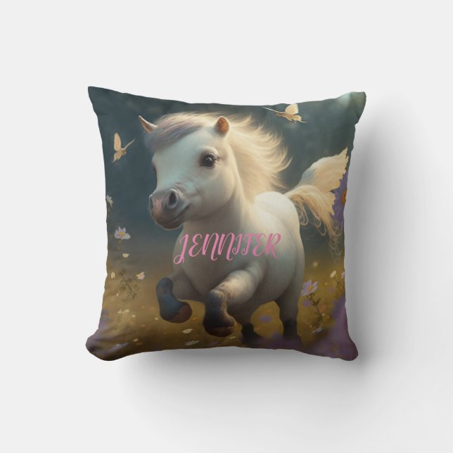 Custom floral Unicorns, flying little pony  Throw Pillow (Front)