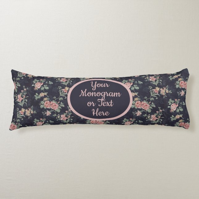 Custom Floral Victorian Pink Rose Garden Body Pillow (Front)