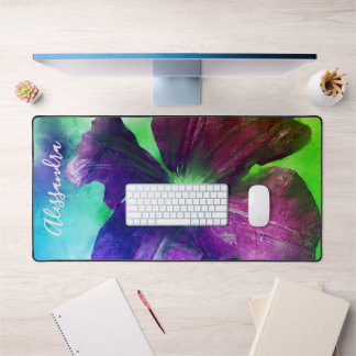 Custom Floral Watercolor Botanical Purple Green Desk Mat