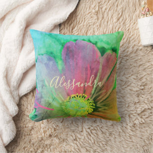 Custom Floral Watercolor Colourful Wildflower Chic Throw Pillow