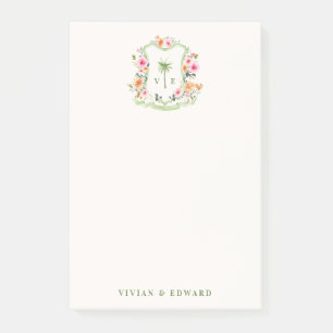 Custom Floral Wedding Crest Monogram Post-it Notes
