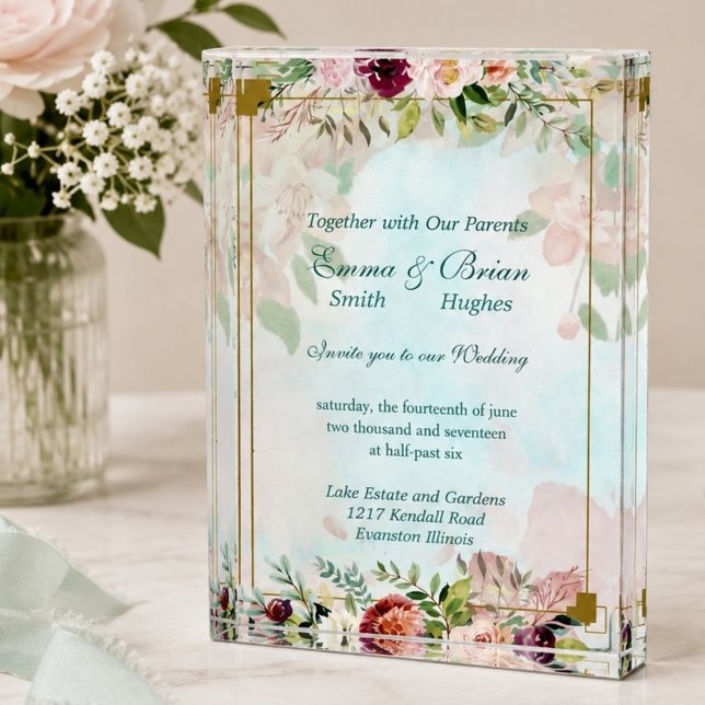 Custom Floral Wedding Invitation customizable  Photo Block (Creator Uploaded)