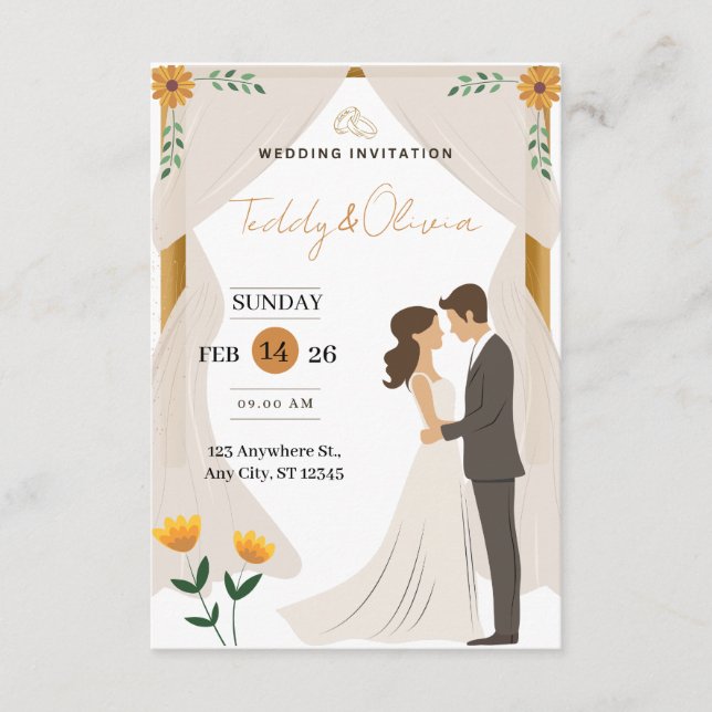 Custom Floral Wedding Invitation - Elegant Bride  (Devant)