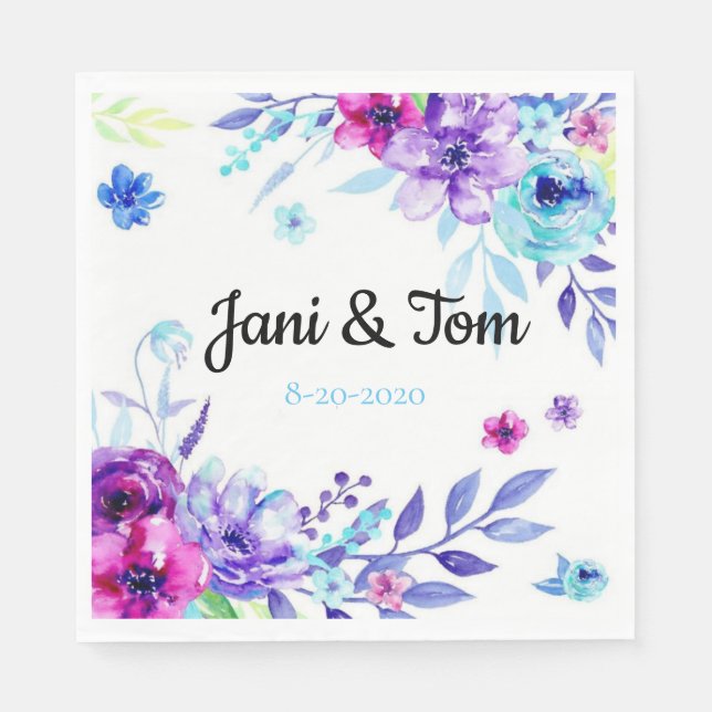 Custom Floral Wedding Napkin (Front)