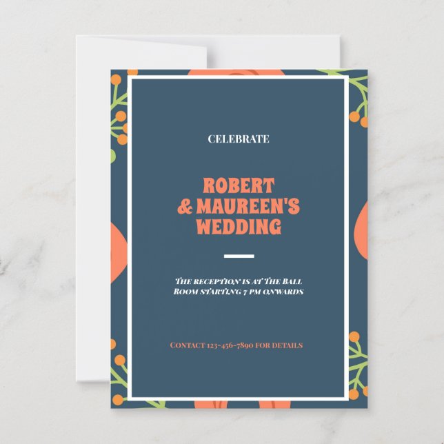 Custom  floral  wedding reception magnetic invitation (Front)