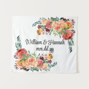 Custom Floral Wedding Reception Photo Booth Prop Tapestry