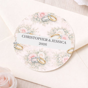 Custom Floral Wedding Rings Sticker