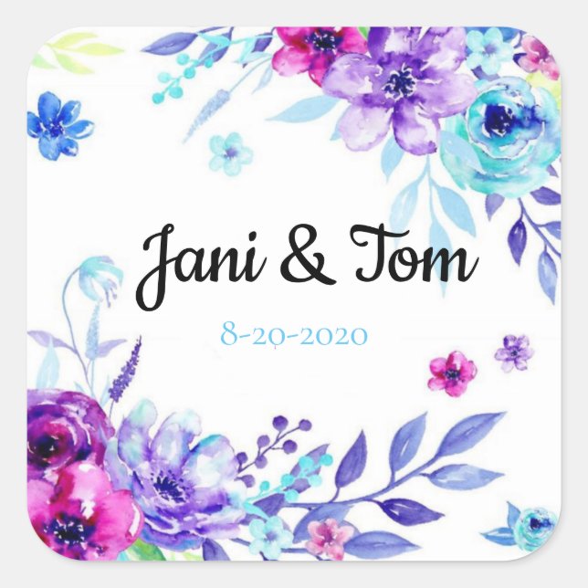 Custom Floral Wedding Square Sticker (Front)