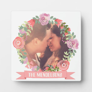 Custom floral wreath monogrammed photo frame