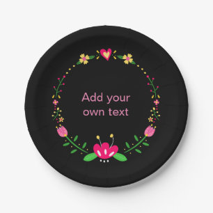 Custom Floral Wreath on Black Paper Plate