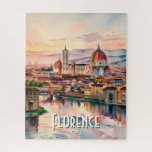Custom Florence Duomo Cathedral Watercolor Skyline Jigsaw Puzzle<br><div class="desc">Bring your own words to life with this custom Florence Duomo cathedral watercolor skyline, blending soft washes and vibrant Tuscan tones. Inspired by the timeless architecture of Firenze, this design captures the iconic dome, bell tower, and surrounding skyline under a colorful sky. Evoking the charm of Italy’s cathedrals, Tuscan landscapes,...</div>