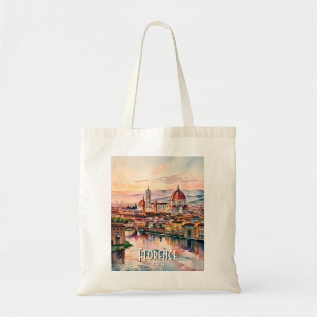 Custom Florence Duomo Cathedral Watercolor Skyline Tote Bag (Front)