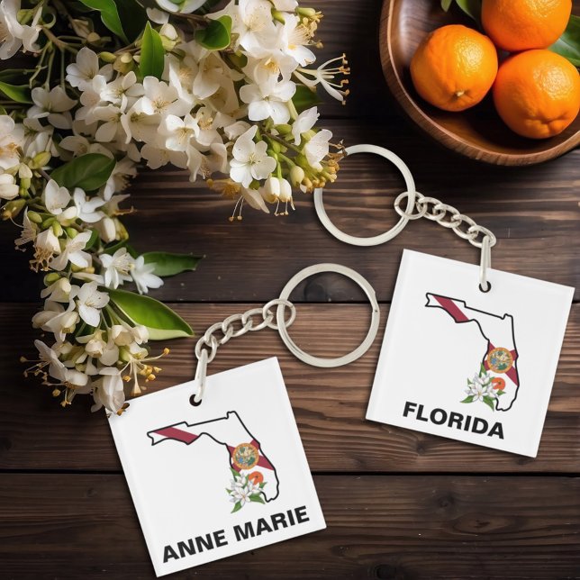 Custom Florida Flag State Flower Orange Blossom Keychain (Creator Uploaded)