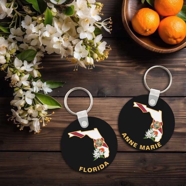 Custom Florida Flag State Flower Orange Blossom Keychain (Creator Uploaded)
