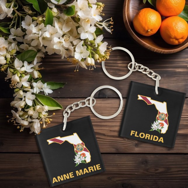 Custom Florida Flag State Flower Orange Blossom Keychain (Creator Uploaded)