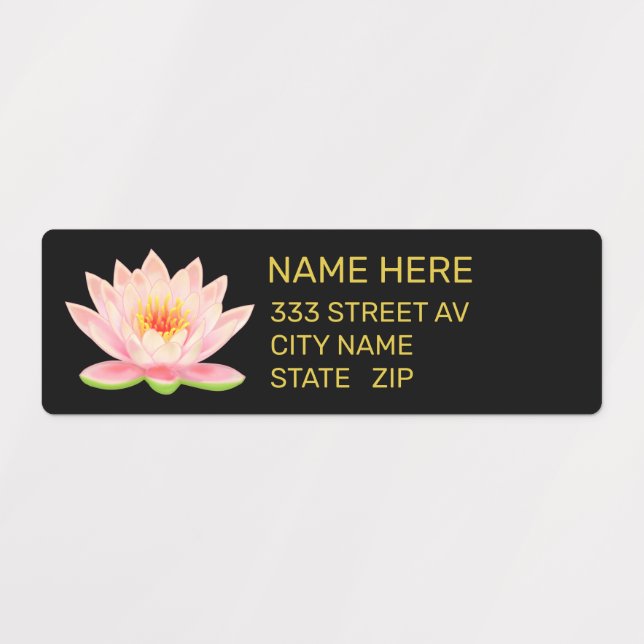 Custom Flower Elegant Black Golden Address Labels (Design 1)