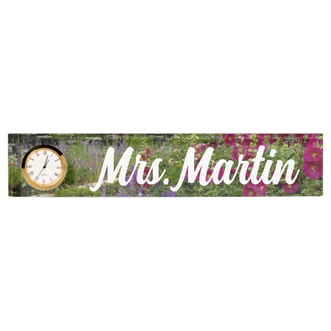 Custom Flower Garden Pond Clock Desk Name Plate (Front)