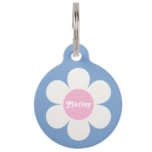Custom Flower Power Daisy pink and blue Pet Tag
