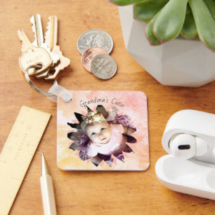 Custom Flower Shape Photo Pastel Watercolor Keychain