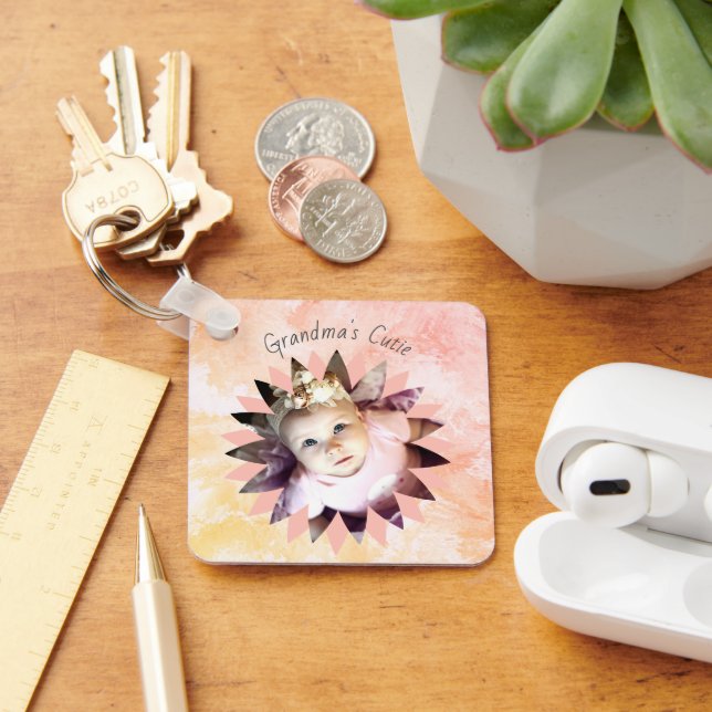 Custom Flower Shape Photo Pastel Watercolor Keychain (Desk)