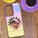 Custom Flower Shape Photo Pastel Watercolor Samsung Galaxy Case<br><div class="desc">This colourful fun design features a placeholder photograph in a flower shape with template text. Personalize the template text and replace the placeholder photo with yours. A square photo works best. A great gift idea for any occasion.</div>