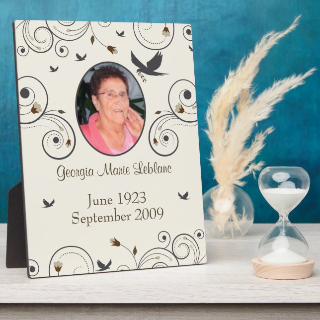 Custom Flowers and Swirls Memorial Keepsakes Keeps Plaque (Side)