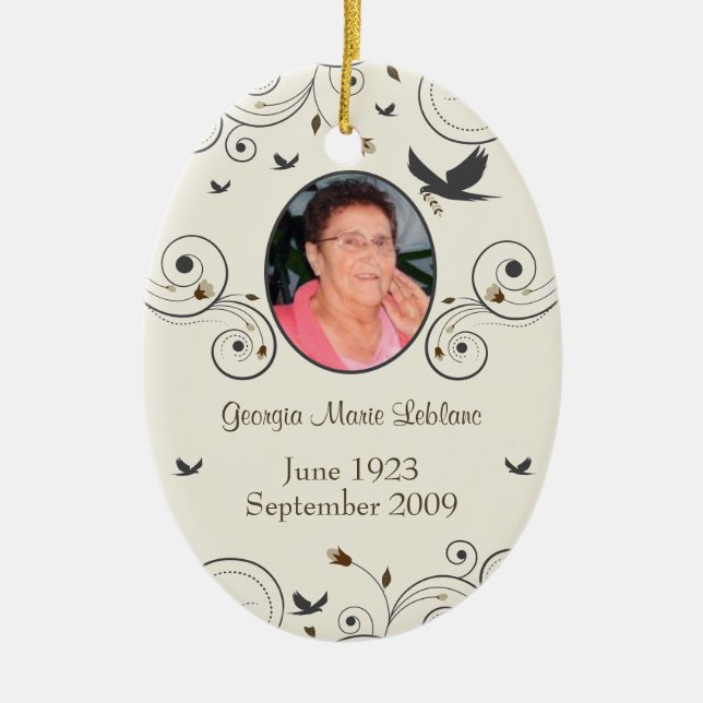 Custom Flowers and Swirls Memorial Keepsakes Poem Ceramic Ornament (Front)