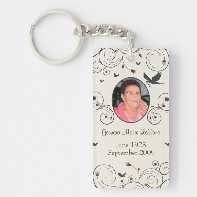 Custom Flowers and Swirls Memorial Keepsakes Poem Keychain (Front)