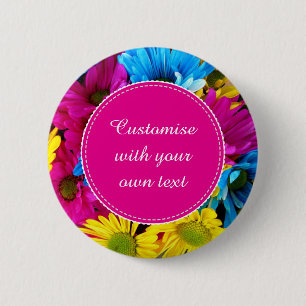 Custom Flowers in Fluorescent Colours 2 Inch Round Button
