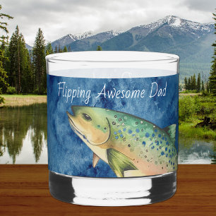 Custom Fly Fisherman Father gift Whiskey Glass