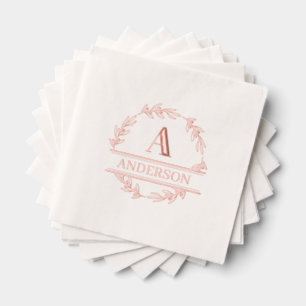 Custom Foil Stamped Wreath Monogram Napkins