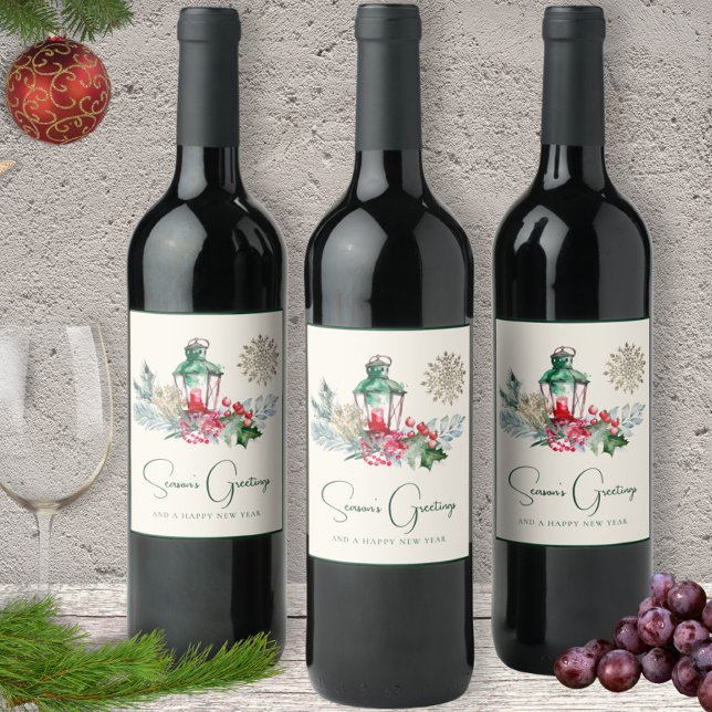 Custom Foliage Lantern Modern Minimalist Christmas Wine Label (Creator Uploaded)