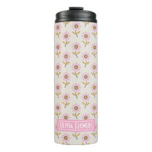Custom Folk Cross Stitch Floral Pattern Thermal Tumbler