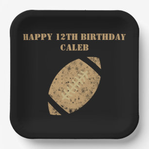 Custom Football Birthday Party Black Gold Pape Paper Plate
