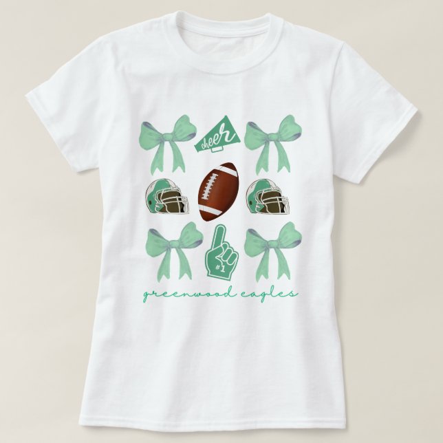 Custom Football Bow Shirt, Custom School , T-Shirt (Design Front)