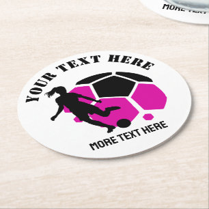 Custom Football Girl kid's Football Birthday Party Round Paper Coaster