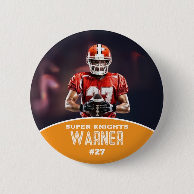 Custom Football Photo and Name Sports Button (Front)