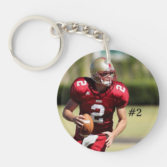 Custom Football Photo and Number Keychain (Front)