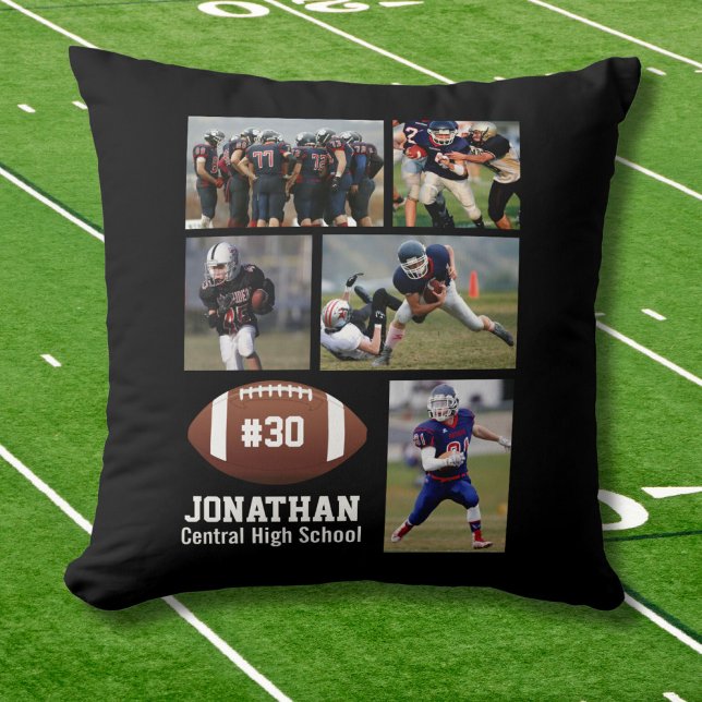 Custom Football Photo Collage Player Name # Team Throw Pillow (Creator Uploaded)